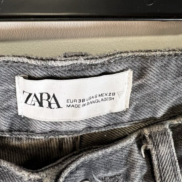 Zara Jeans Womens 6 Gray Denim Flat Front 5 Pockets Straight Fit‎ Wide Leg - Picture 5 of 7